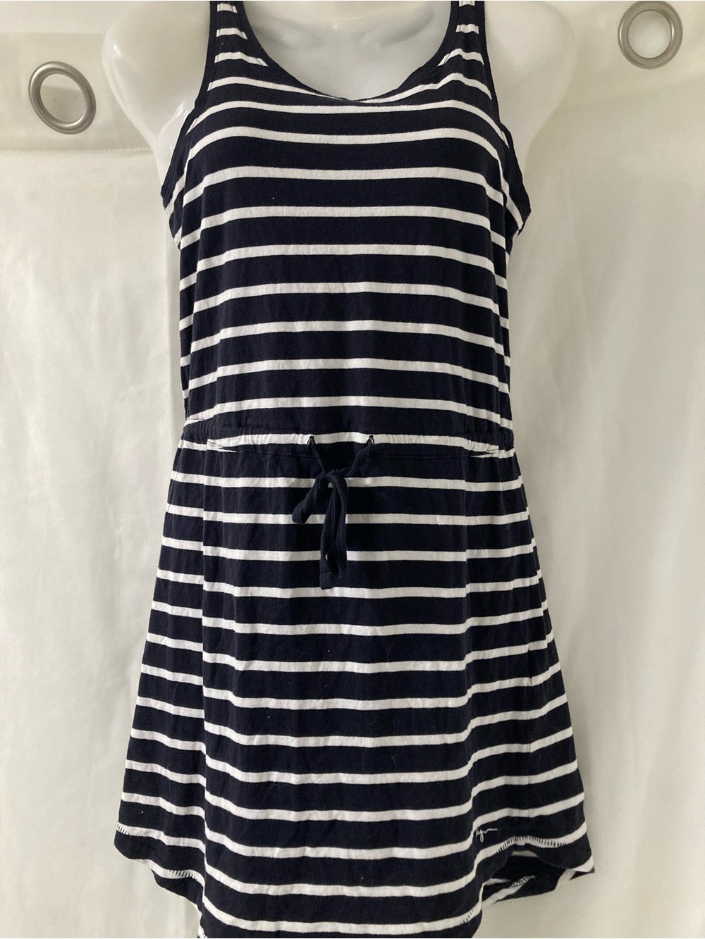 ONLY Navy White Striped Drawstring Waist Tank Dress XS